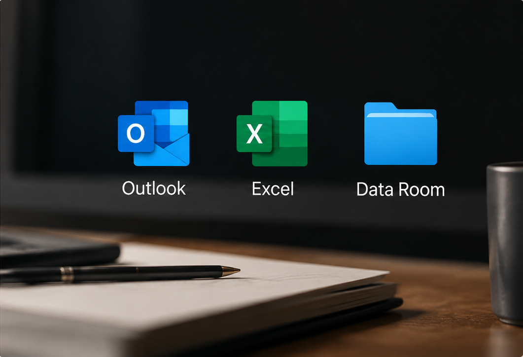 Outlook, Excel y data room por separado